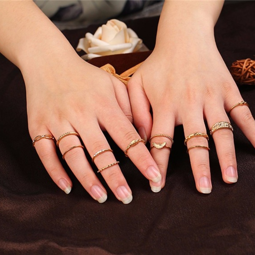 Bohemian Gold Stackable 12 Ring Set - Picture 3 of 8